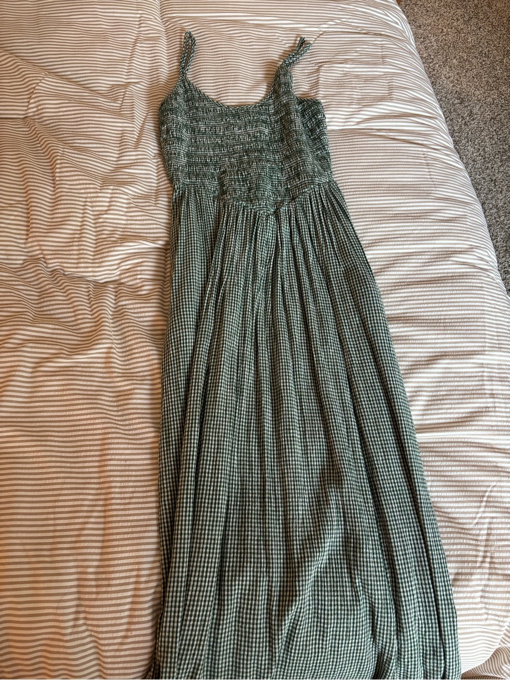 aerie Green Smocked Midi Dress with Gingham Texture - Picture 3 of 3